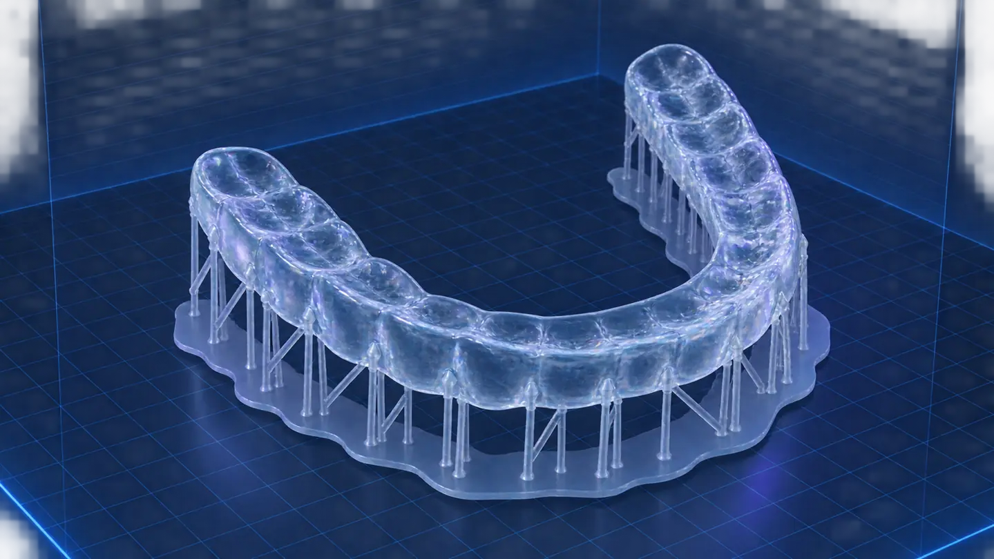 Representação técnica de uma placa oclusal com apoios distribuídos na periferia