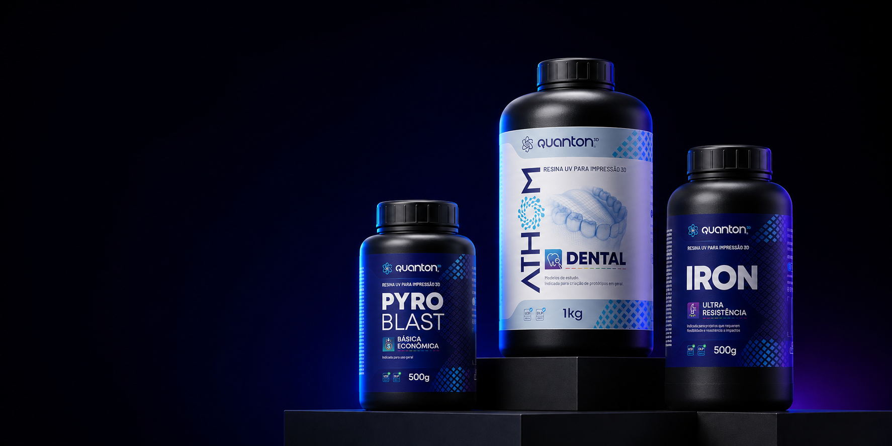 Linha de resinas Quanton3D: PyroBlast, Athom Dental e Iron